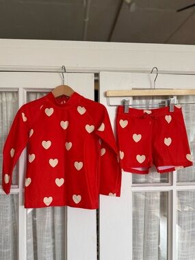 Mini Rodini Red Swim Set with White Heart Print